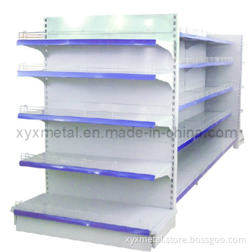 Gondola Display Shelves in Dark Gray with Front and Side Wire Stopper